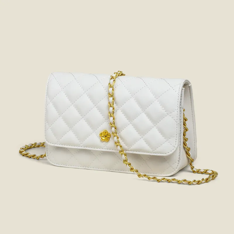 PT'SON Cow Leather Small Square Bag Shoulder Bag, Crossbody Bag Regular Women's White-4