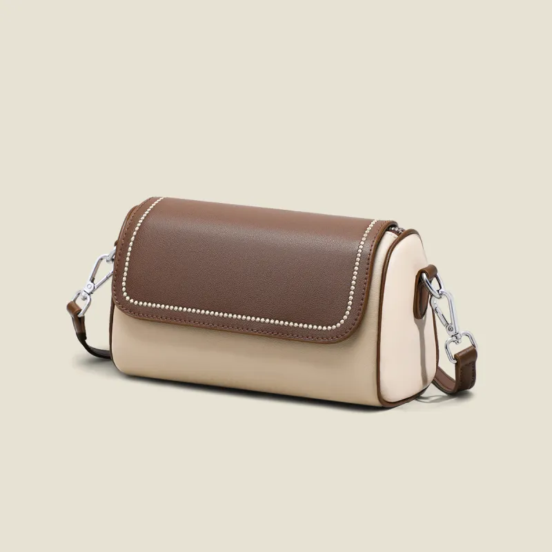 PT'SON Cow Leather Shoulder Bag, Crossbody Bag Regular Women's Ecru & Coffee-3