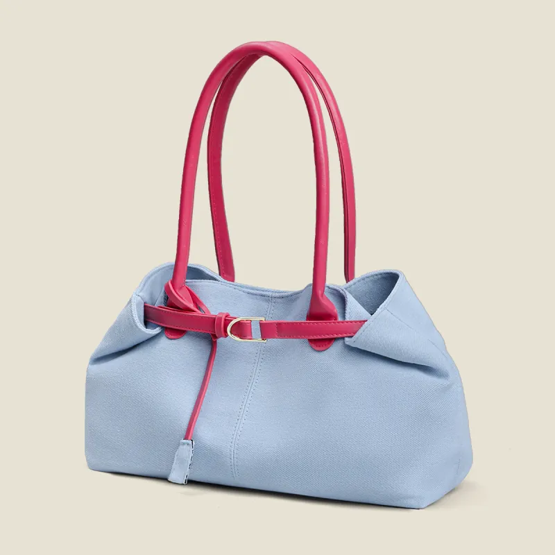 PT'SON Fabric Underarm Shoulder Bag Regular Women's Light Blue & Pink-5