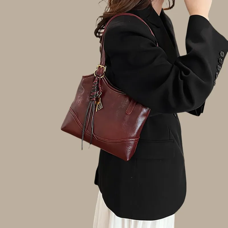 PT'SON Synthetic Leather Underarm Shoulder Bag, Handbag, Tote Bag Regular Women's Brown/Red-9