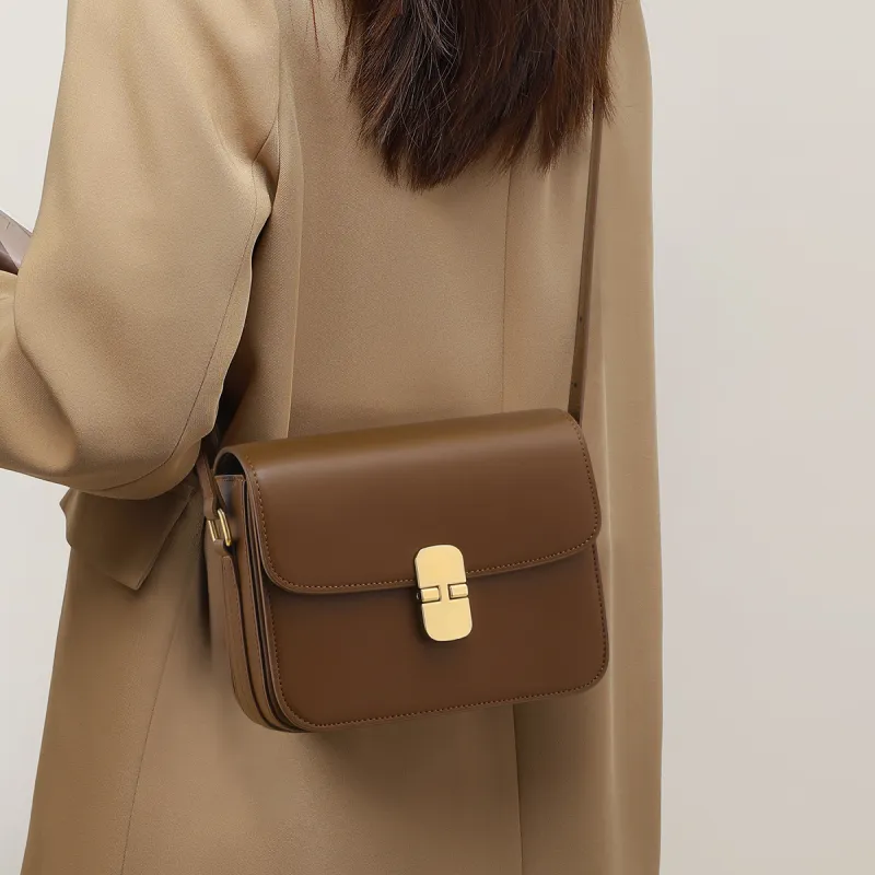 PT'SON Cow Leather Underarm Crossbody Bag, Shoulder Bag, Small Square Bag Regular Women's Dark Coffee-1