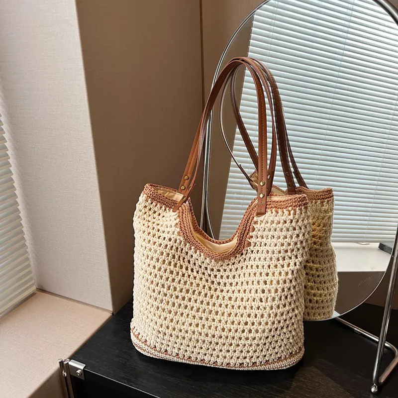 PT'SON Fabric Tote Handbag, Shoulder Bag Large Size Women's Ecru-2