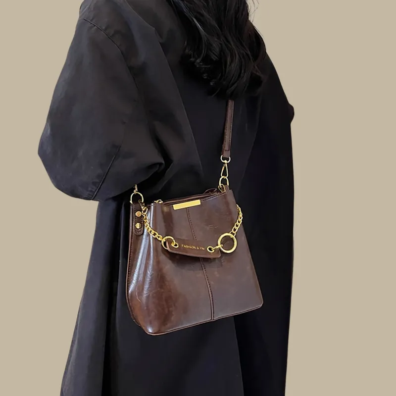 PT'SON Synthetic Leather Bucket Bag, Shoulder Bag Regular Women's Coffee-2