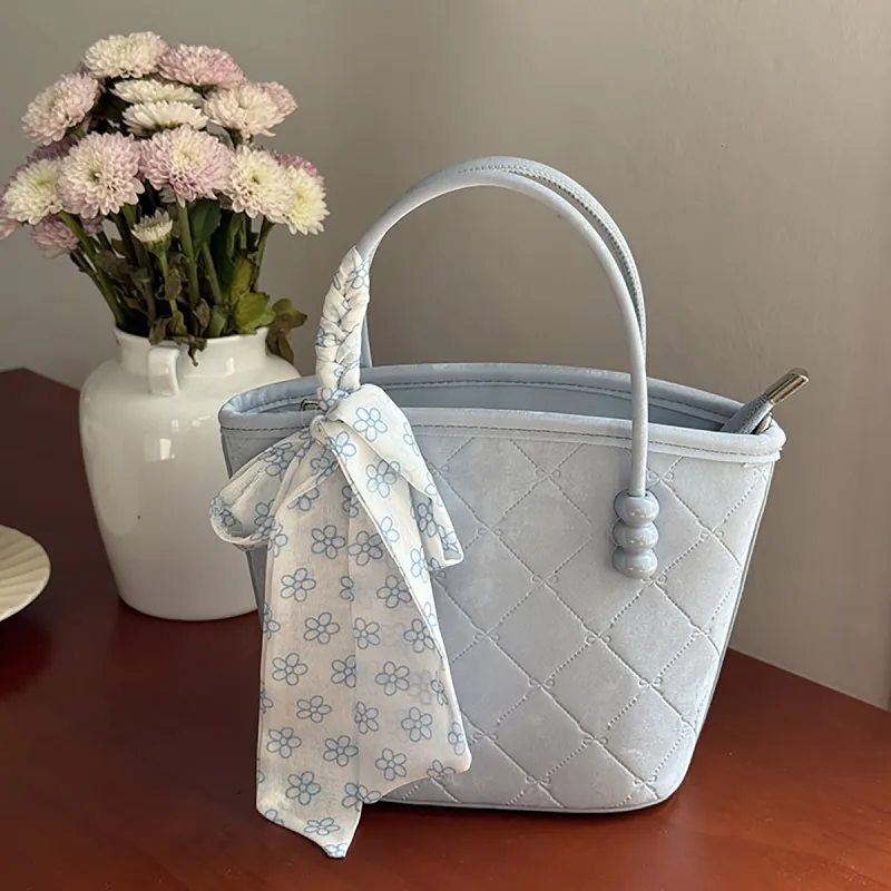 PT'SON Synthetic Leather Handbag Regular Women's Ivory White/light Blue-10