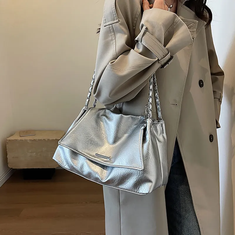 PT'SON Synthetic Leather Shoulder Bag Women's Silver/White-1