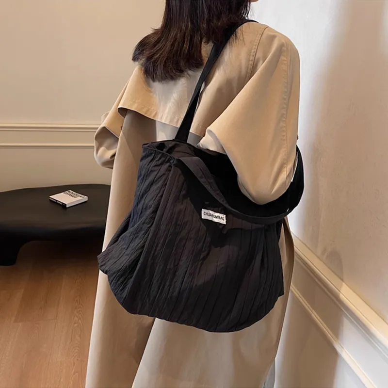 PT'SON Fabric Tote Handbag, Shoulder Bag Regular Women's Ecru/Black-9