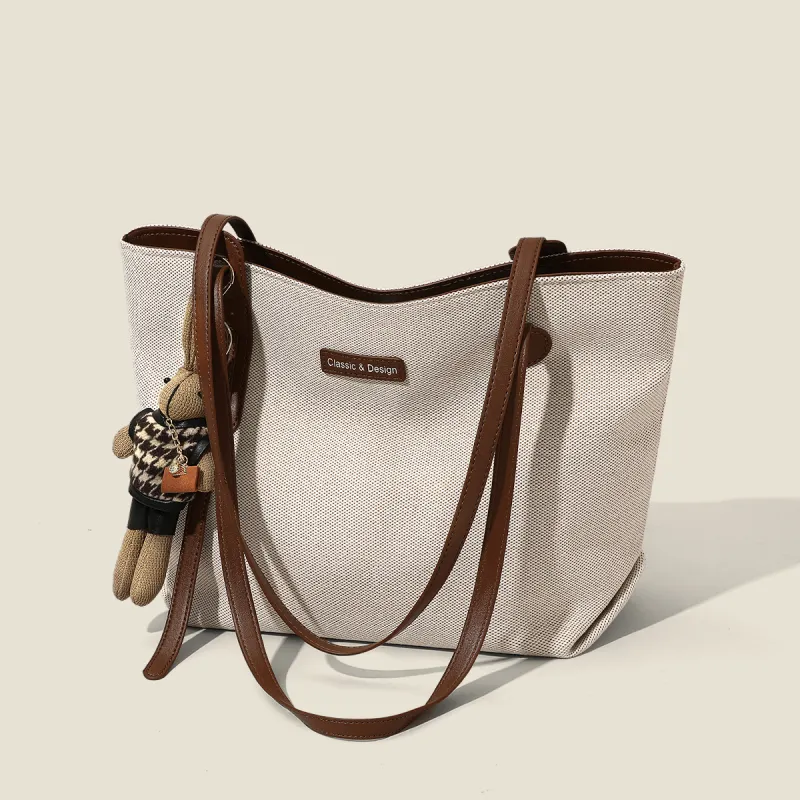 PT'SON Canvas Handbag Tote Bag Tote Shopping Bag Underarm Shoulder Bag Regular Women's Coffee-1