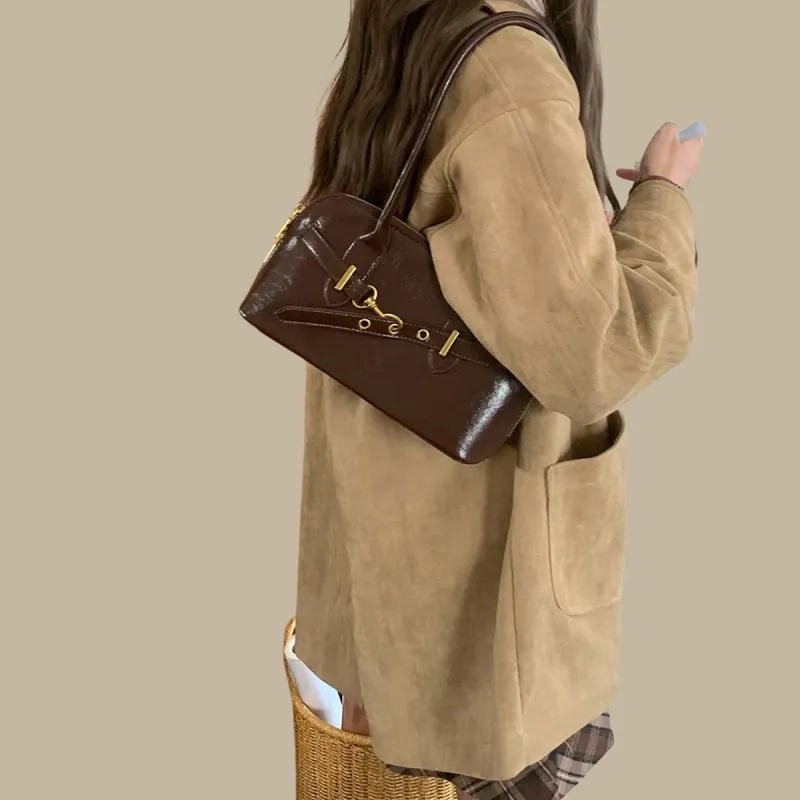 PT'SON Synthetic Leather Portable Underarm Shoulder Bag, Bowling Bag Regular Women's Burgundy/Coffee-10