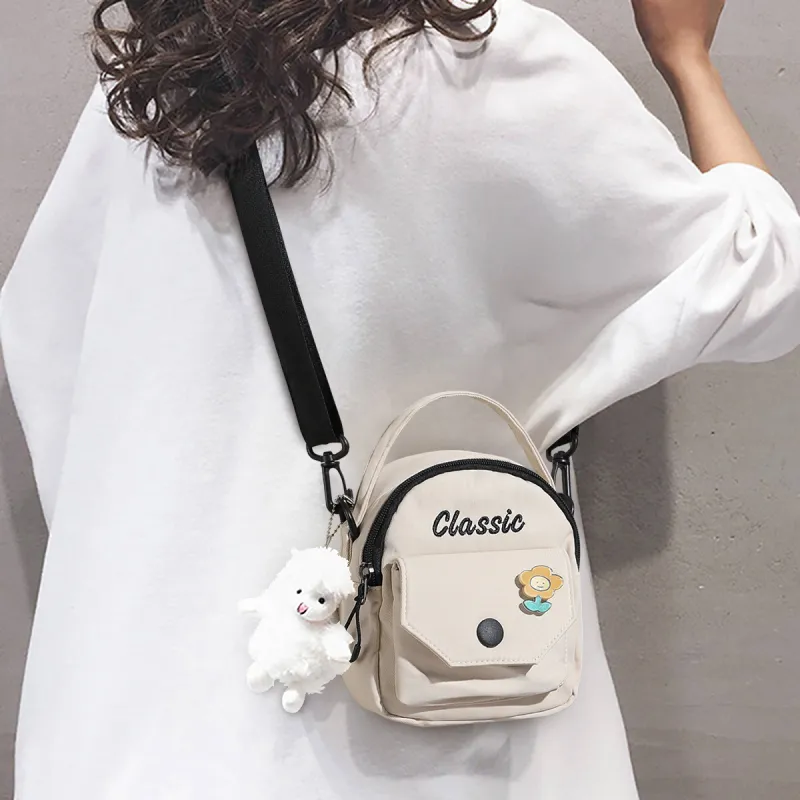 PT'SON Canvas Cell Phone Pouch, Shoulder Bag, Crossbody Bag, Handbag Regular Women's Ecru/Black-1