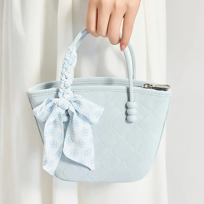 PT'SON Synthetic Leather Handbag Regular Women's Ivory White/light Blue-11