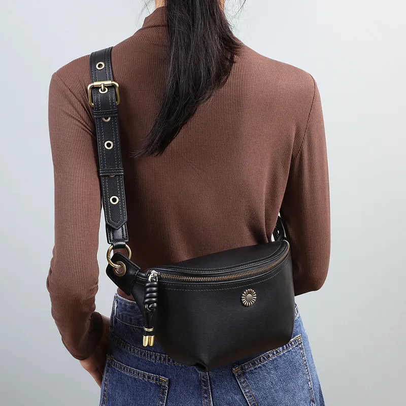 PT'SON Cow Leather Saddle Bag, Shoulder Bag, Crossbody Bag Regular Women's Black-2