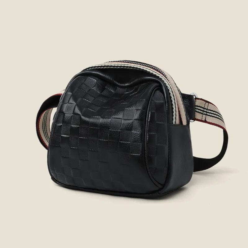 PT'SON Cow Leather With Synthetic Leather Shoulder Bag, Crossbody Bag, Dome Bag Regular Women's Black-3