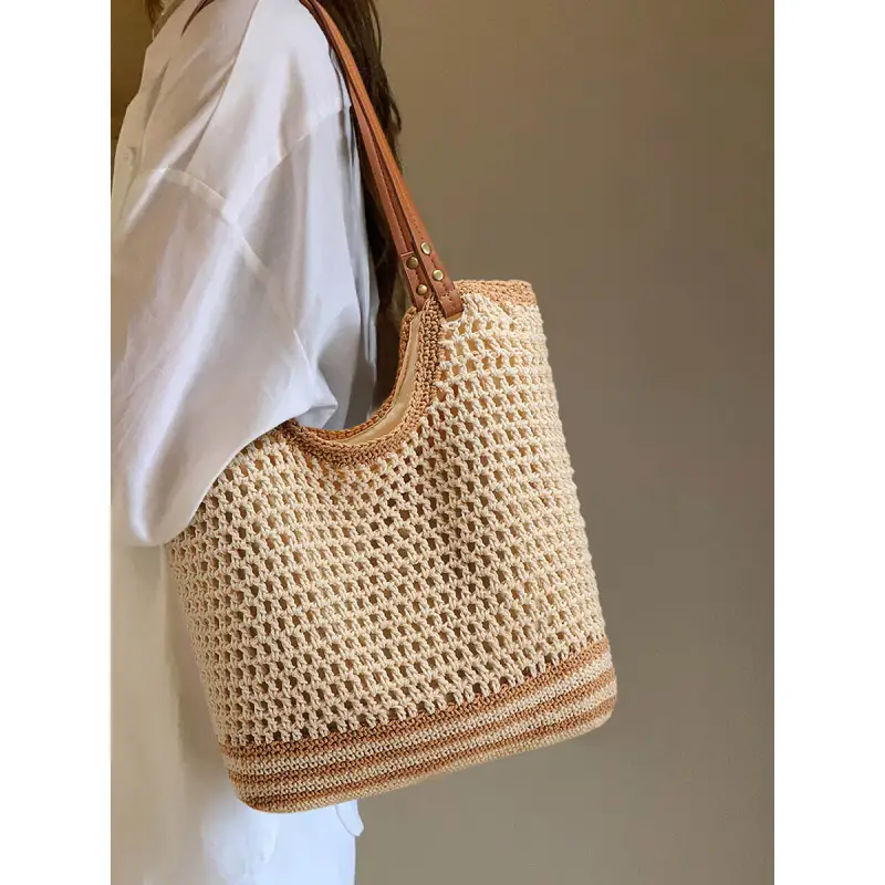 PT'SON Fabric Tote Handbag, Shoulder Bag Large Size Women's Ecru-1