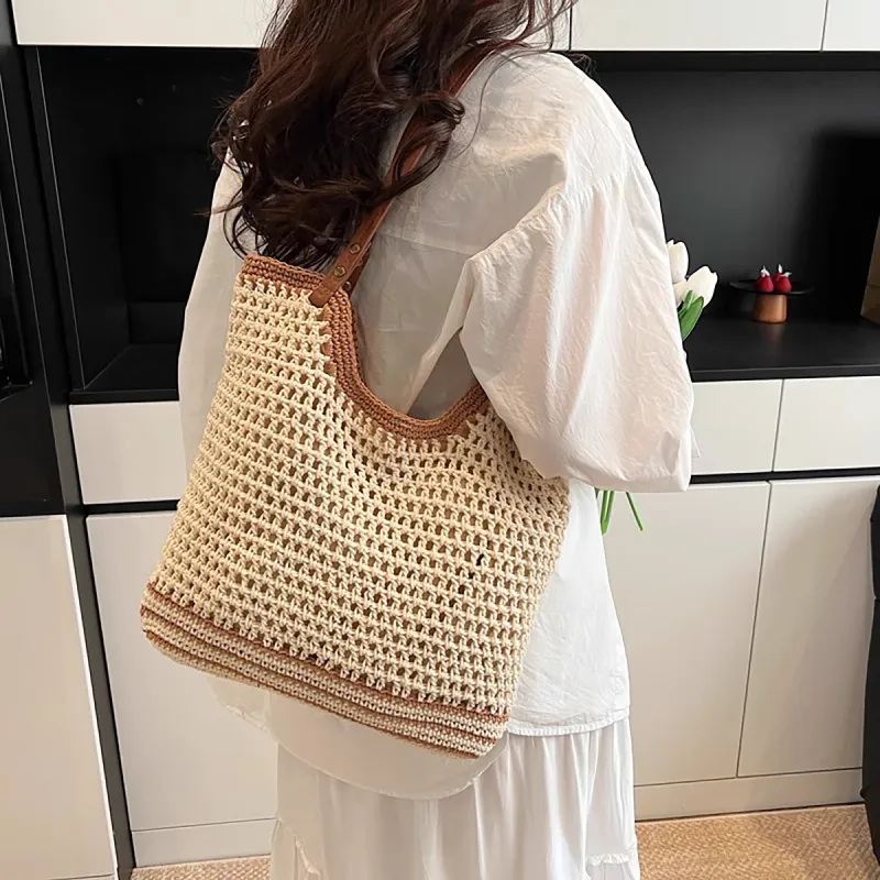 PT'SON Fabric Tote Handbag, Shoulder Bag Large Size Women's Ecru-3