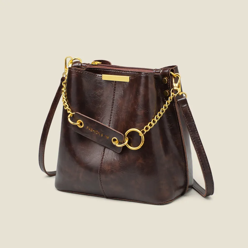 PT'SON Synthetic Leather Bucket Bag, Shoulder Bag Regular Women's Coffee-4