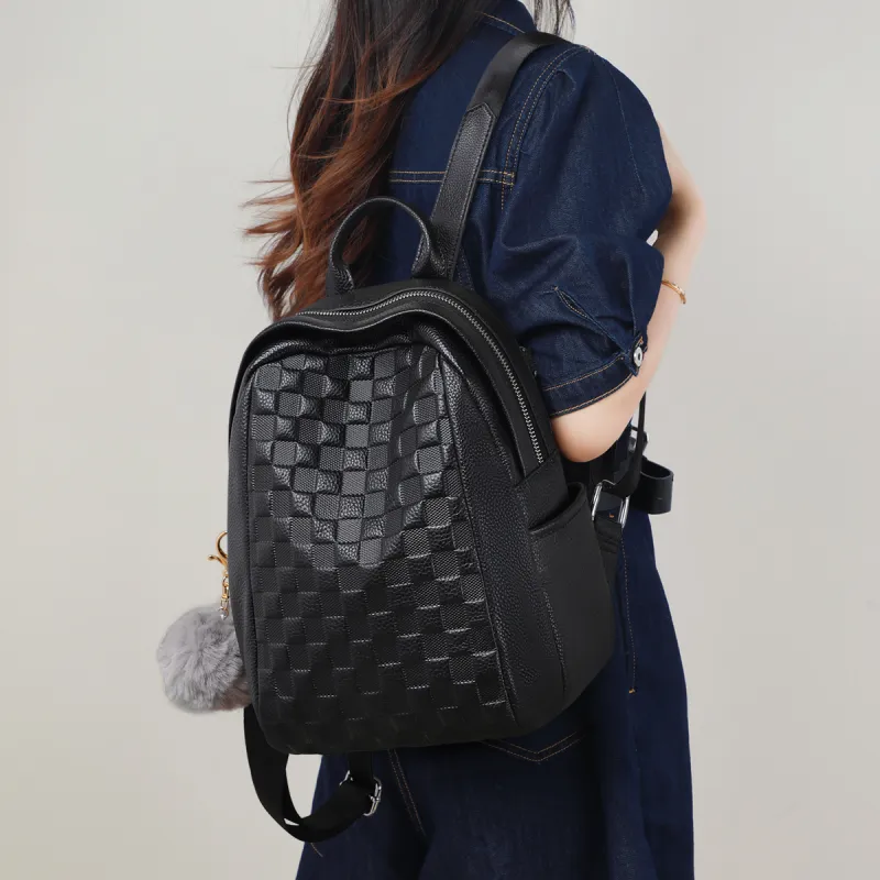 PT'SON Cow Leather Backpack Regular Women's Ecru/Black-8