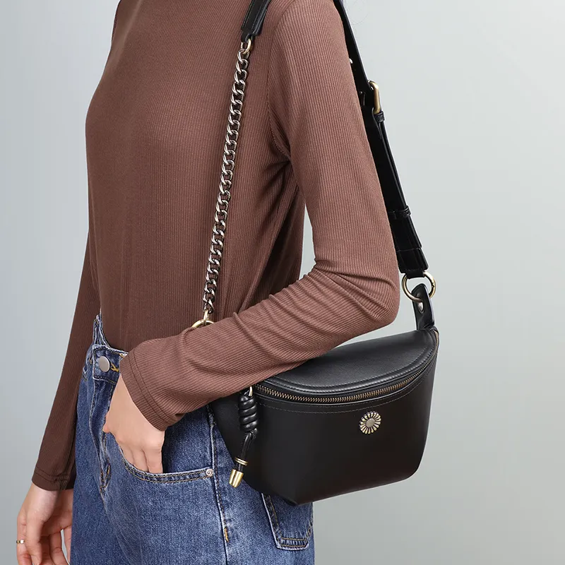 PT'SON Cow Leather Saddle Bag, Shoulder Bag, Crossbody Bag Regular Women's Black-3