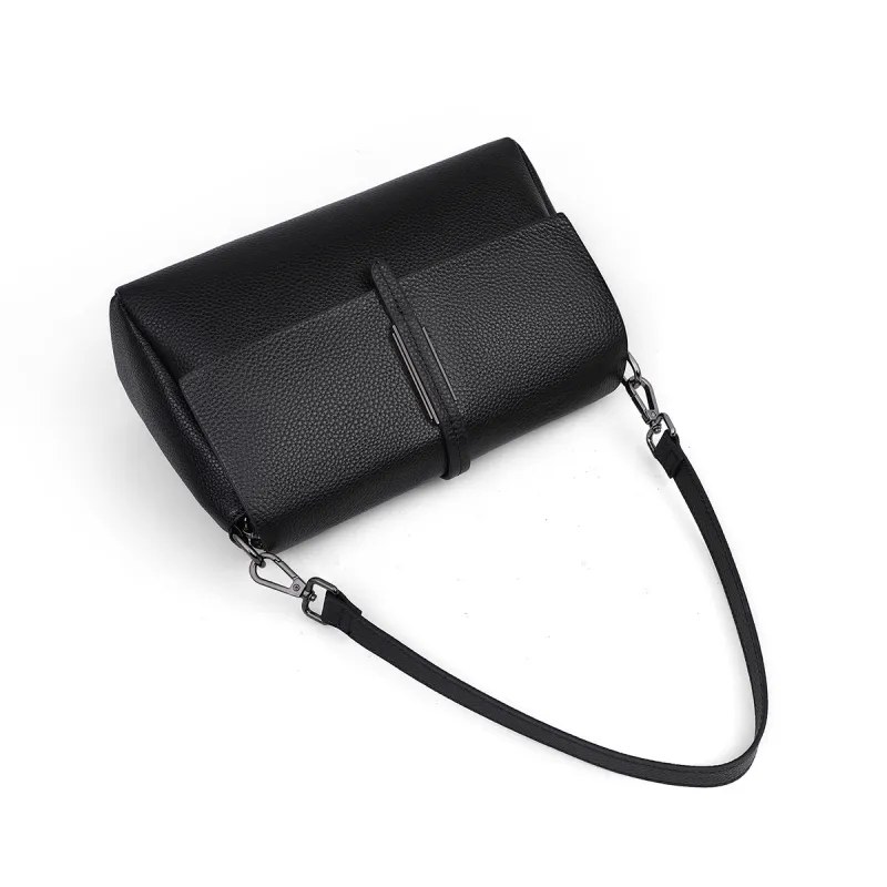 PT'SON Cow Leather Portable Crossbody Bag, Shoulder Bag Regular Women's Black-4
