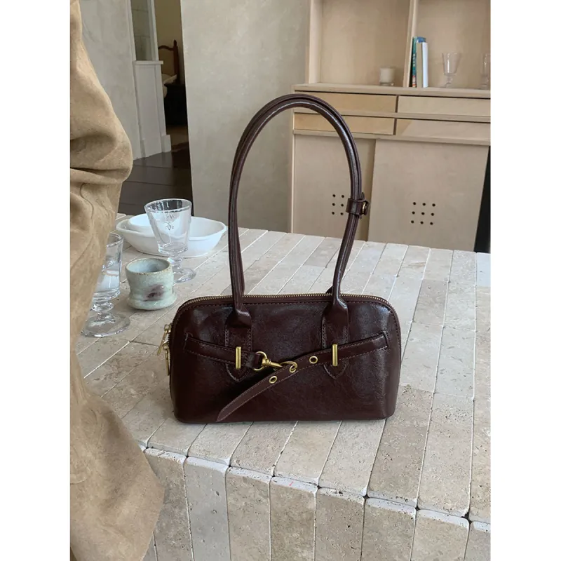 PT'SON Synthetic Leather Portable Underarm Shoulder Bag, Bowling Bag Regular Women's Burgundy/Coffee-8