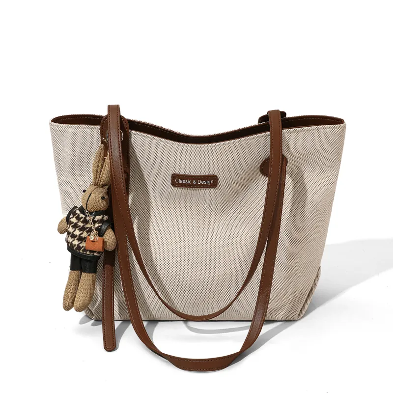 PT'SON Canvas Handbag Tote Bag Tote Shopping Bag Underarm Shoulder Bag Regular Women's Coffee-2