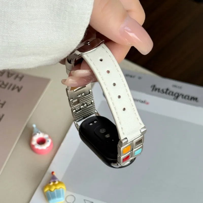 Vobafe Compatibility With Xiaomi Smart Band 9/8 NFC Xiaomi Compatibility Watch Band 130mm Genuine Leather Material-5