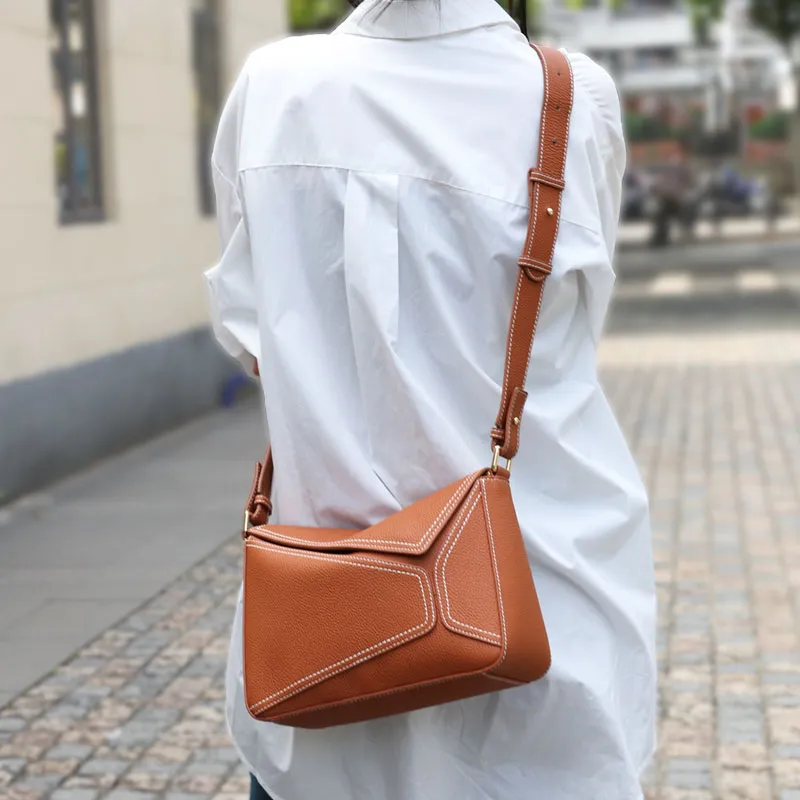 MINIBIRD Top Grain Cow Leather Geometric Shoulder Bag, Crossbody Bag Medium Size Women's Multicolor-11