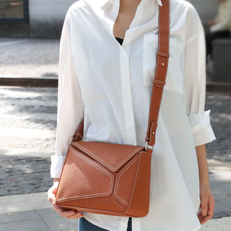 MINIBIRD Top Grain Cow Leather Geometric Shoulder Bag, Crossbody Bag Medium Size Women's Multicolor-13