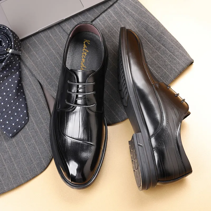 Kaltendin Dress Shoes Men Low Top Black-4
