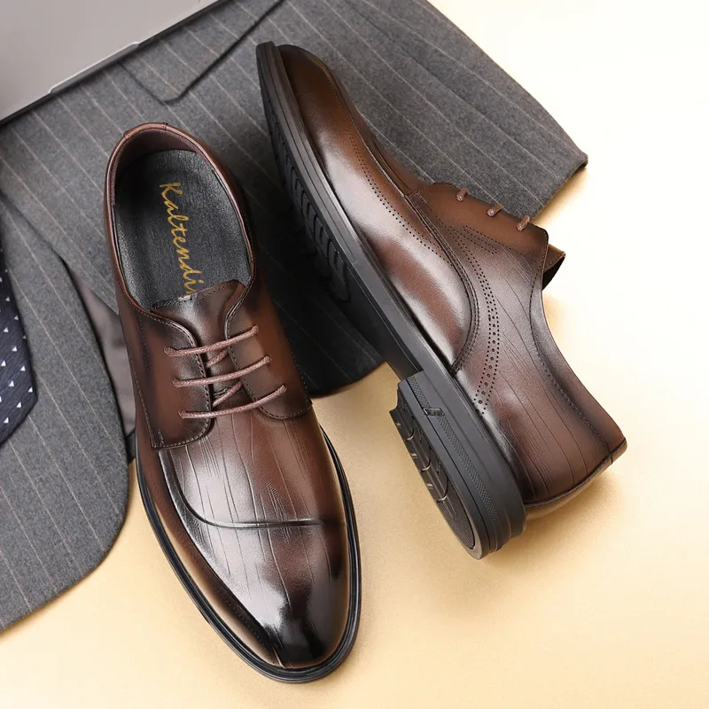 Kaltendin Dress Shoes Men Low Top Black-11