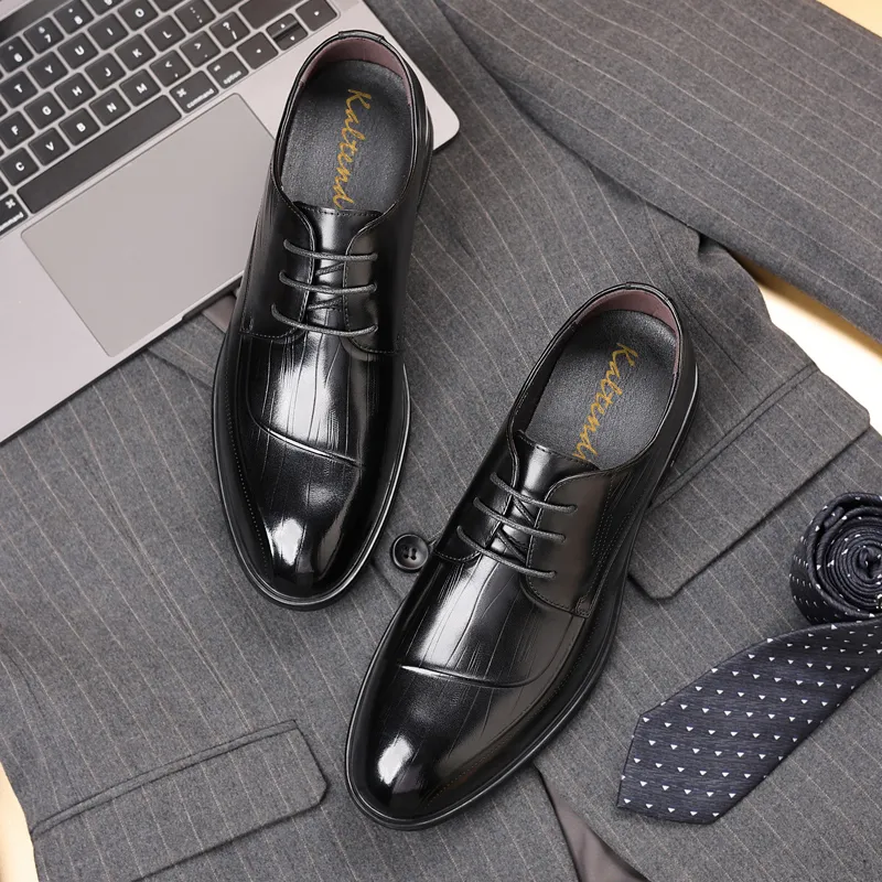Kaltendin Dress Shoes Men Low Top Black-5