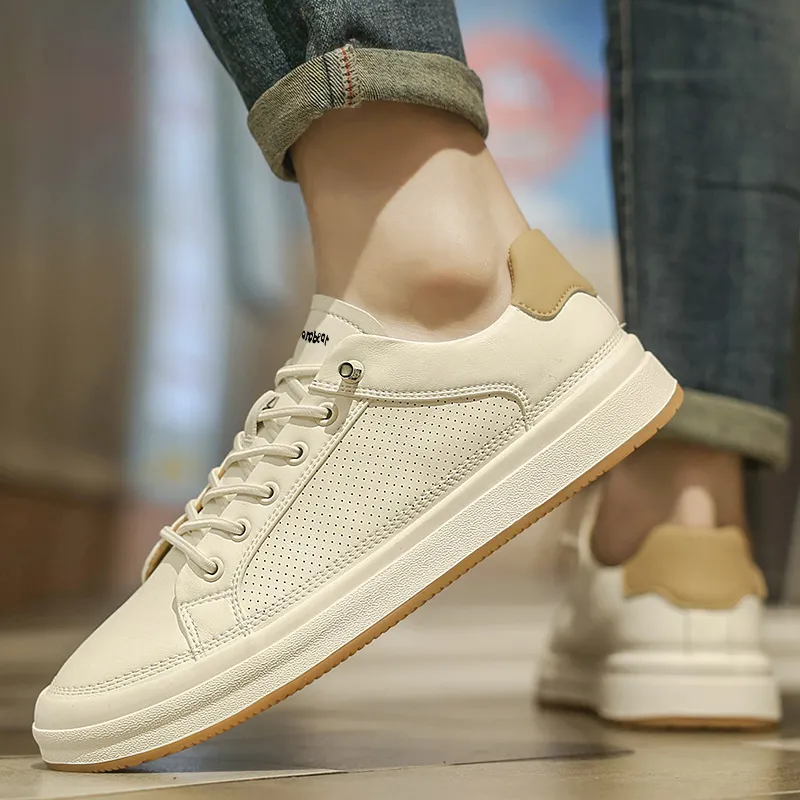 Budding Bear Skateboard Shoes Men Low Top White/White Apricot-9