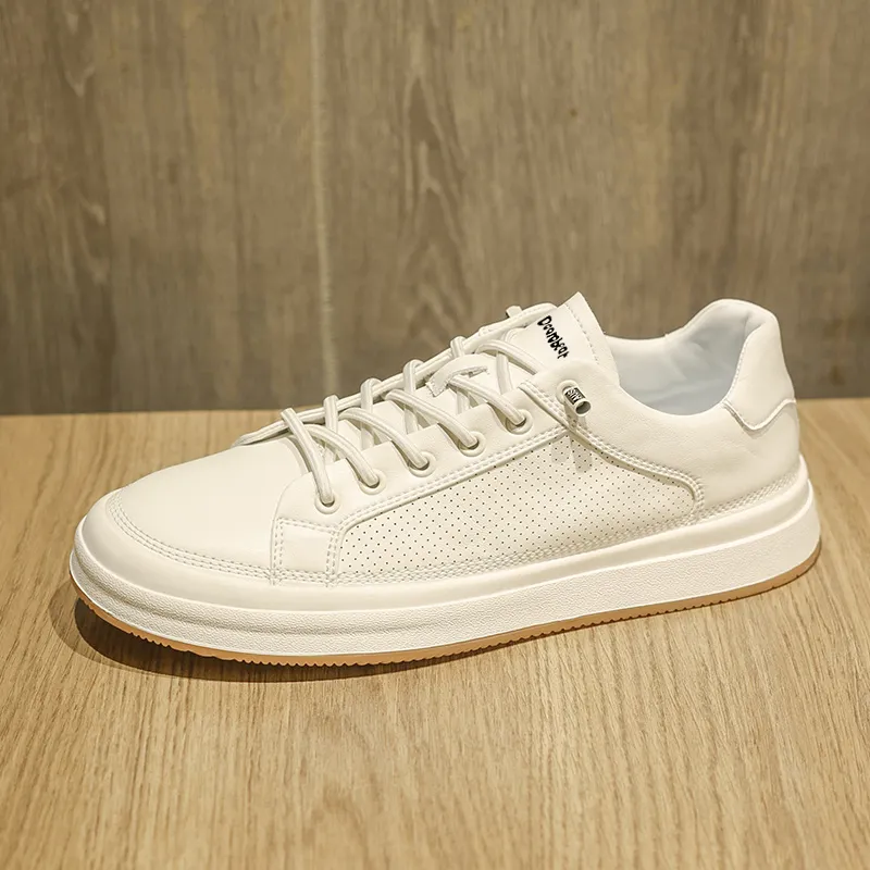 Budding Bear Skateboard Shoes Men Low Top White/White Apricot-2