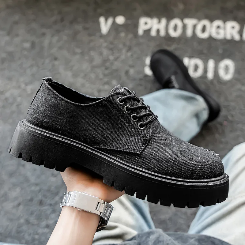 Budding Bear Anti Slip And Wear Resistant Height Increasing Low Top Casual Shoes Men's Black-4