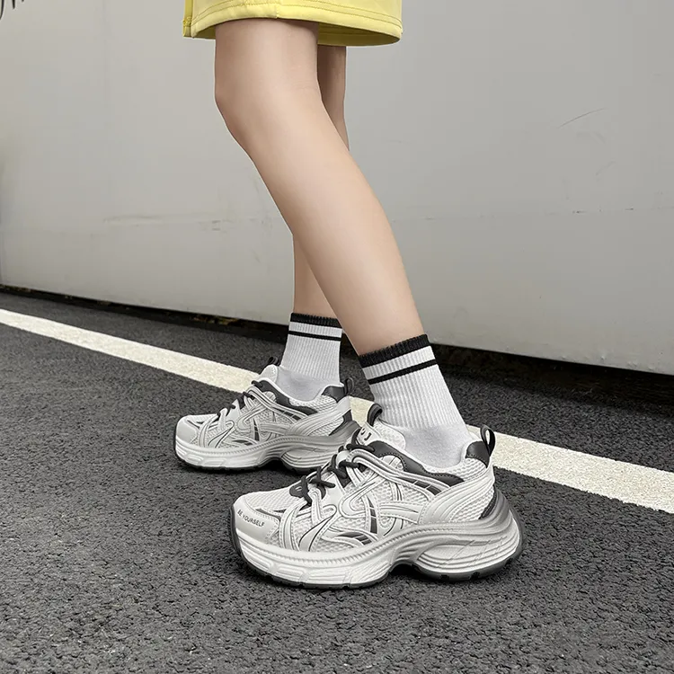 JOSINY Low-Top Chunky Sneakers Women's White Gray-3
