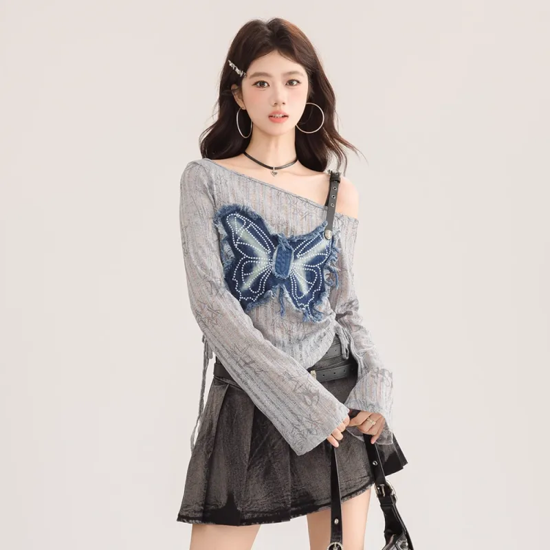 ONEPASS Long Sleeved Asymmetrical Collar Off Shoulder Ruched Knitwear Women's-4