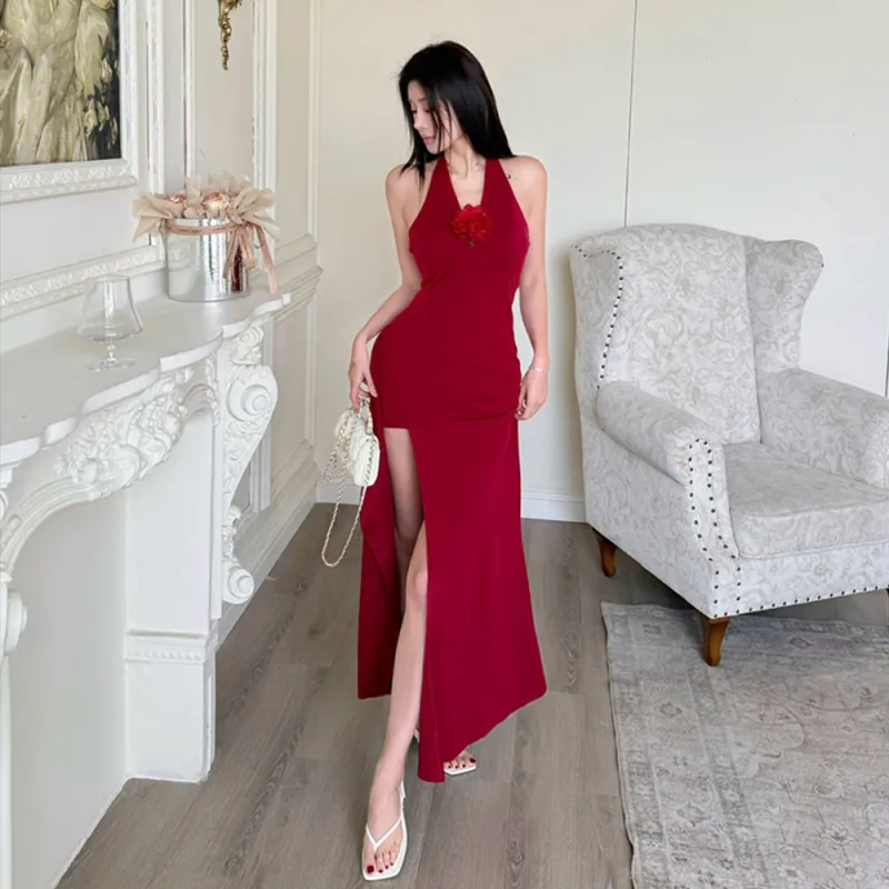 FLIM Minimalist Style Sleeveless Dress Women's Eye Catching Red-4
