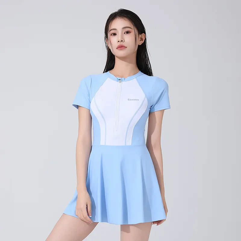 QIAODAN One piece Swimsuit Women's Blue White-4