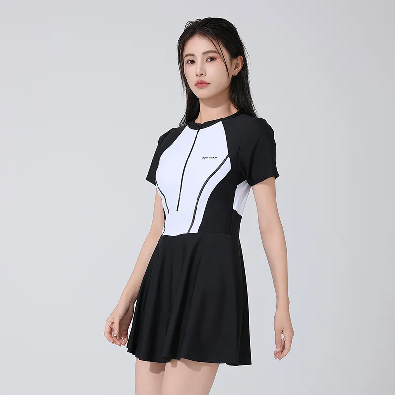QIAODAN One piece Swimsuit Women's Black White-3