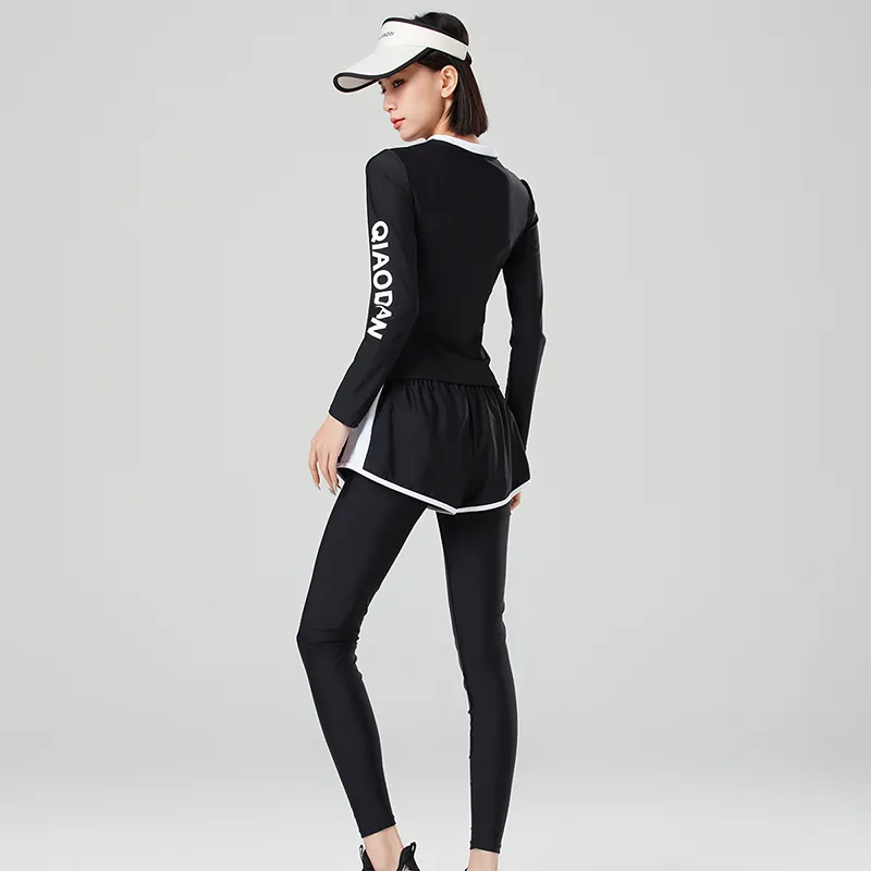 QIAODAN Two Piece Swimsuit Beach Suit Women's Black White-1