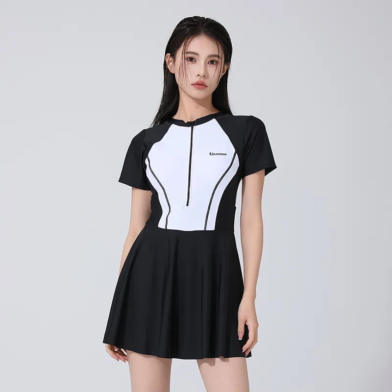 QIAODAN One piece Swimsuit Women's Black White-4
