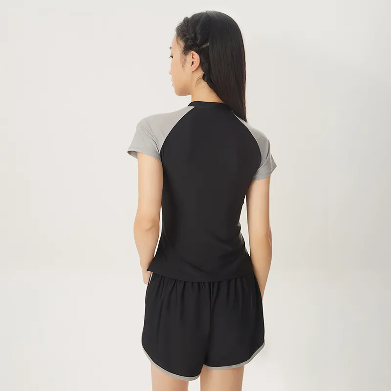 QIAODAN Two Piece Swimsuit Women's Two Piece Set Black Gray-1