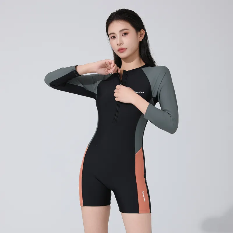 QIAODAN Boxer One Piece Swimsuit Women's Black Green-3
