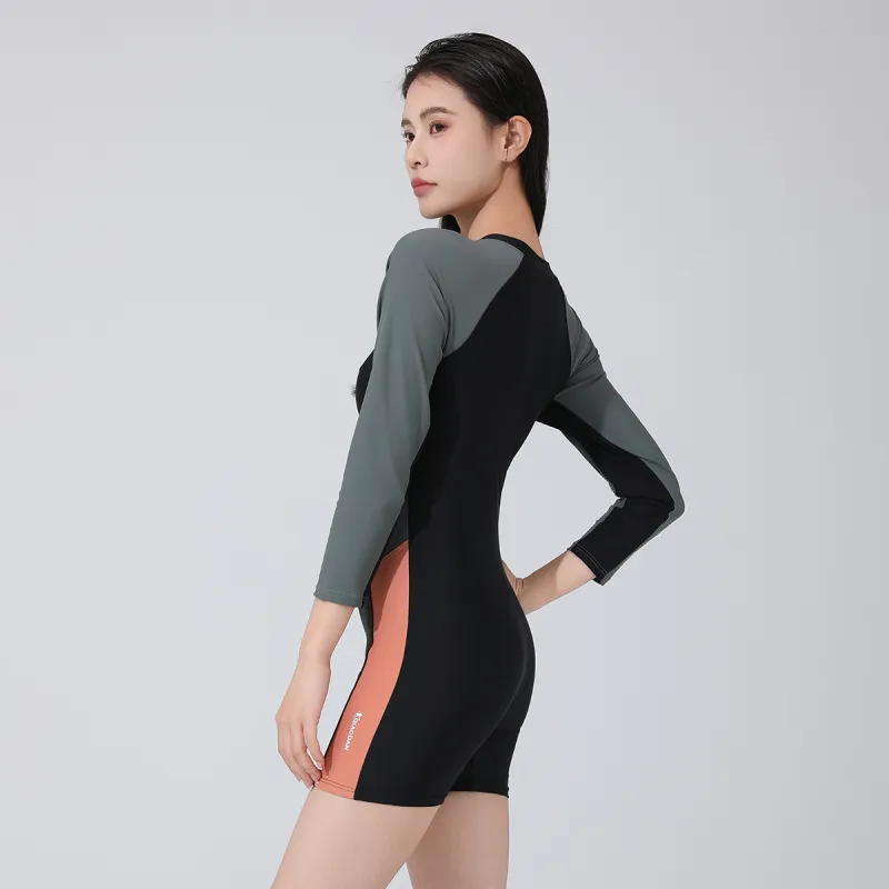 QIAODAN Boxer One Piece Swimsuit Women's Black Green-1