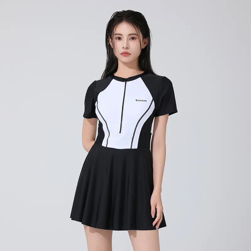 QIAODAN One piece Swimsuit Women's Black White-2