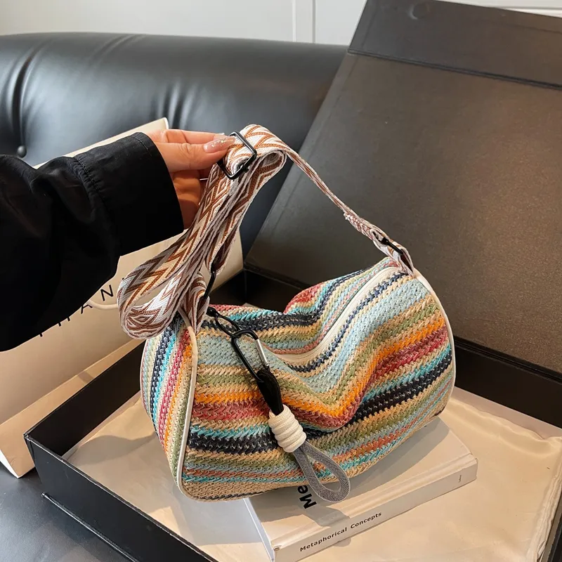 Yalu Straw Woven Shoulder Bag Tubas Women's Multicolor-5