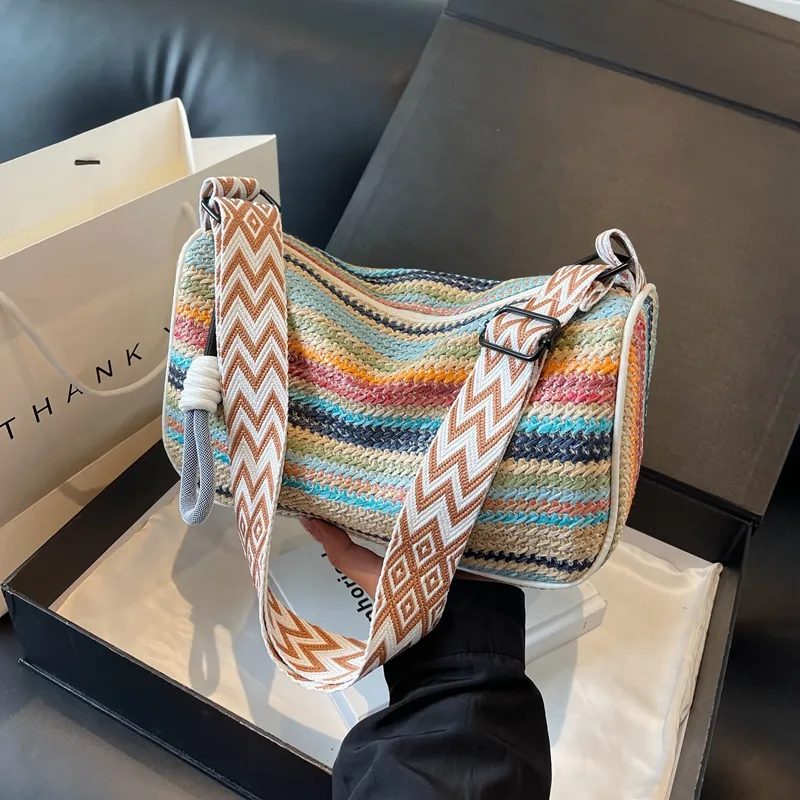 Yalu Straw Woven Shoulder Bag Tubas Women's Multicolor-4