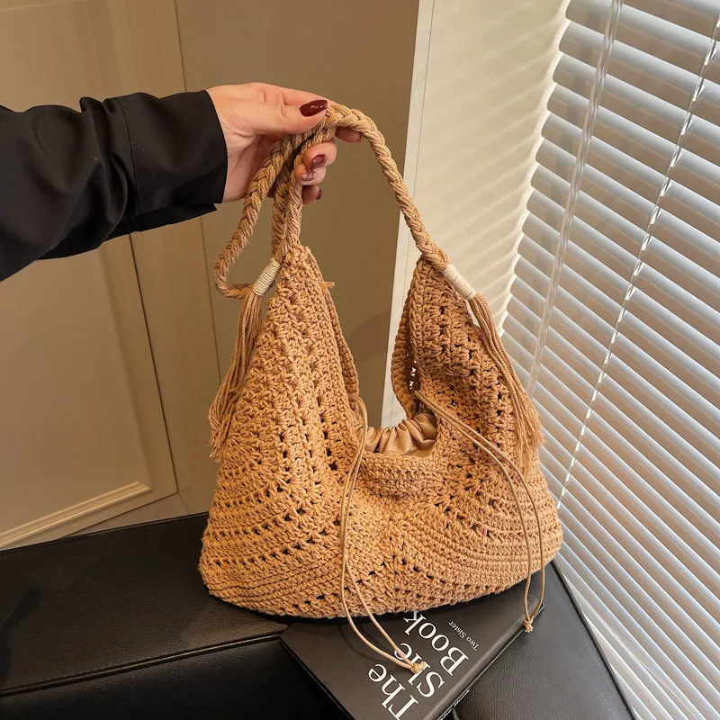 Yalu Straw Woven Tote Bag, Shopping Bag, Shoulder Bag Women's Multicolor-2