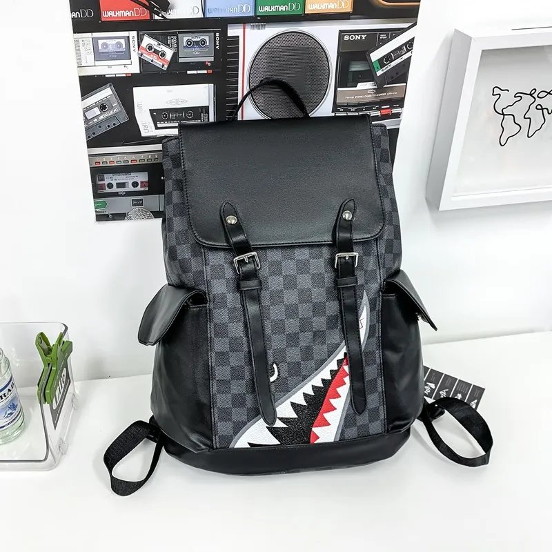 Yalu PU Backpack Unisex Black And Gray Plaid/Brown Plaid-1
