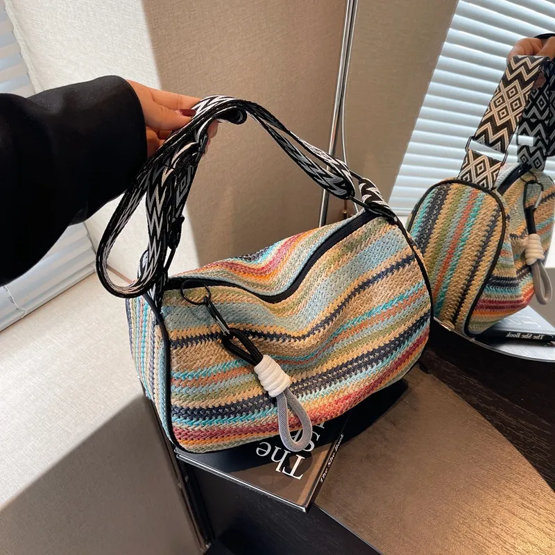 Yalu Straw Woven Shoulder Bag Tubas Women's Multicolor-2