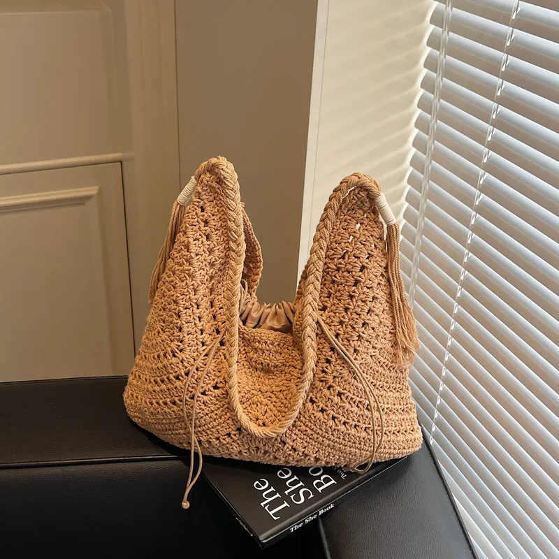Yalu Straw Woven Tote Bag, Shopping Bag, Shoulder Bag Women's Multicolor-1